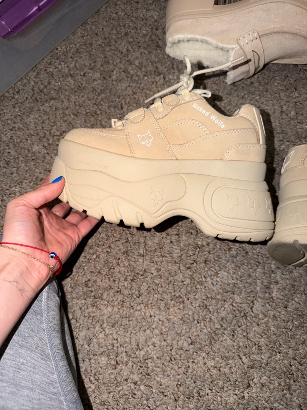 Naked Wolfe Beige Lace-Up Sneakers with Black Insole Logo - Picture 5 of 8